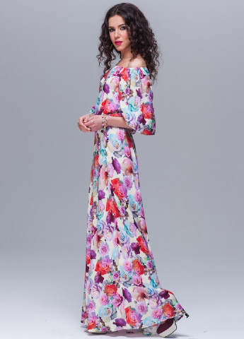 Комбинированное кэжуал платье розали штапель розы на беж Jet с цветочным принтом