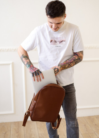 Мінімалістичний рюкзак ручної роботи з натуральної напівматової шкіри коньячного кольору Boorbon (253351909)