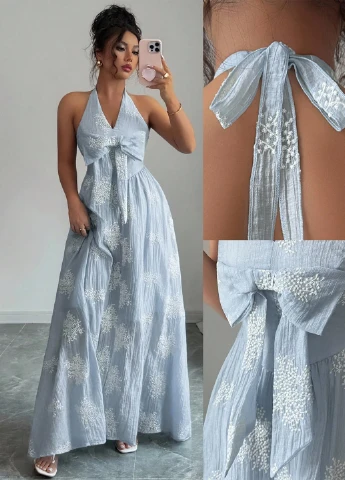 Блакитна коктейльна, святковий, вечірня сукня а-силует SHEIN однотонна