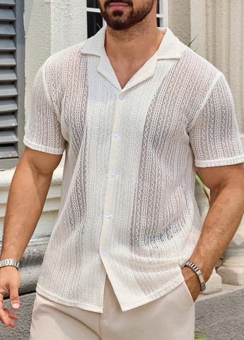 Кремовая кэжуал рубашка однотонная SHEIN