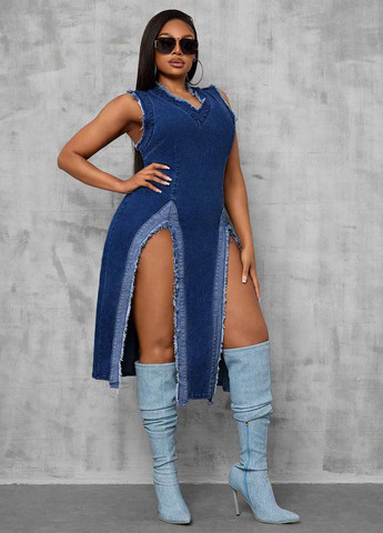 Темно-синее джинсовое платье SHEIN однотонное