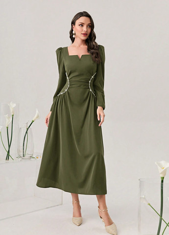 Оливкова (хакі) кежуал сукня кльош SHEIN однотонна
