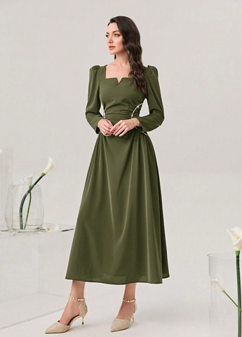 Оливкова (хакі) кежуал сукня кльош SHEIN однотонна