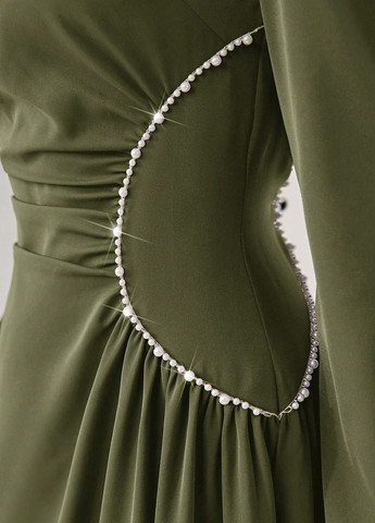 Оливкова (хакі) кежуал сукня кльош SHEIN однотонна