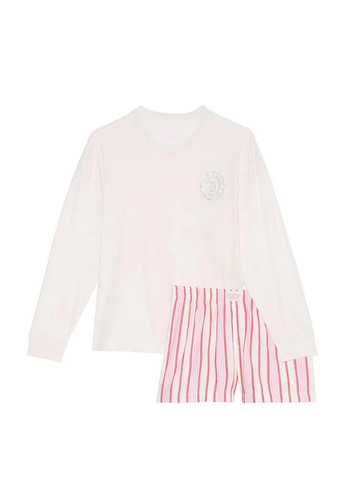 Белая всесезон пижама (лонгслив, шорты) лонгслив + шорты Victoria's Secret