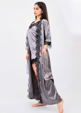 Темно-сірий демісезонний комплект (нічна сорочка, халат) Ghazel