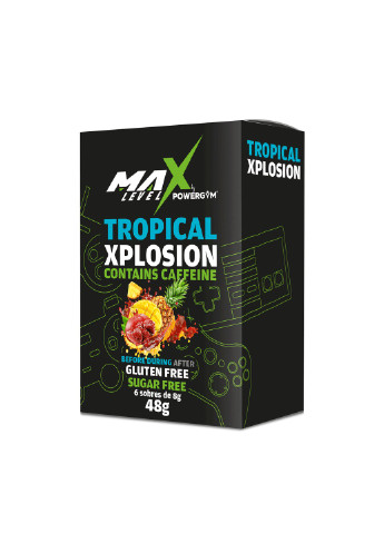 Енергетик для геймерів MAX LEVEL коробка 6 пакетиків TROPICAL XPLOSION POWERGYM (253636483)