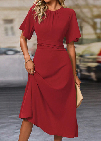 Красное праздничный, деловое, кэжуал платье а-силуэт SHEIN однотонное