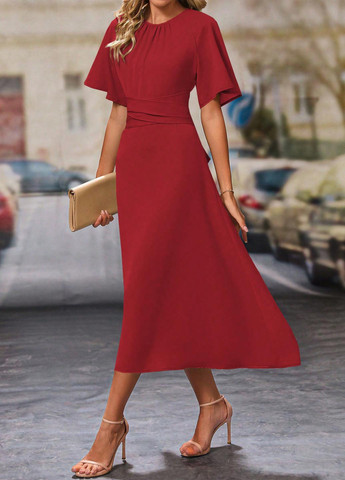 Красное праздничный, деловое, кэжуал платье а-силуэт SHEIN однотонное