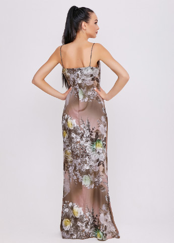 Коричневое вечернее платье с открытыми плечами ST-Seventeen с цветочным принтом