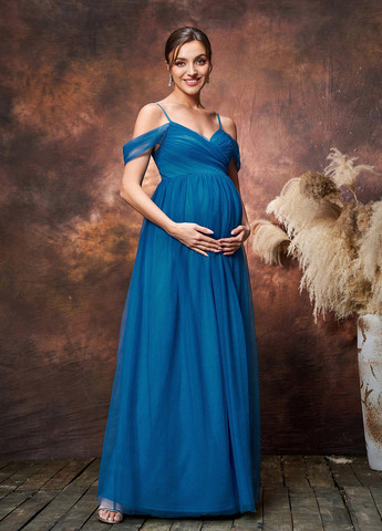 Морської хвилі святковий, вечірня сукня для вагітних з відкритими плечима SHEIN однотонна