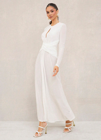 Белое вечернее платье бандажное SHEIN однотонное