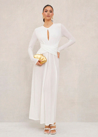 Белое вечернее платье бандажное SHEIN однотонное