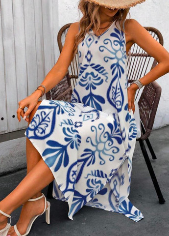 Белое кэжуал платье а-силуэт SHEIN с абстрактным узором