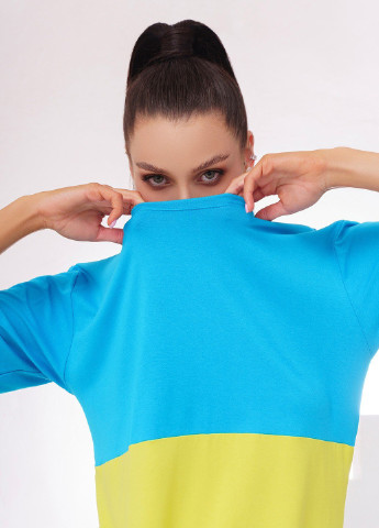 Сине-желтая всесезон футболка женская с коротким рукавом ISSA PLUS 13341