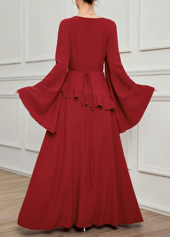 Вишнева вечірня, святковий сукня а-силует SHEIN однотонна