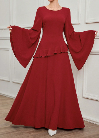 Вишнева вечірня, святковий сукня а-силует SHEIN однотонна