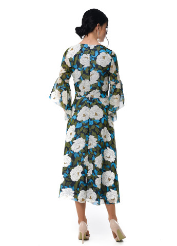 Комбінована коктейльна сукня міді Iren Klairie з квітковим принтом
