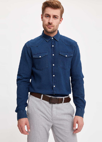 Темно-синяя джинсовая рубашка DeFacto