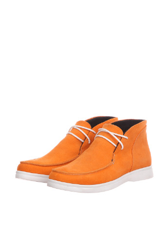 Оранжевые женские ботинки дезерты со шнурками с белой подошвой