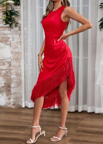 Красное кэжуал платье SHEIN однотонное