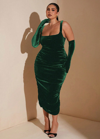 Темно-зеленое вечернее платье силуэтная SHEIN однотонное