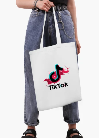 Еко сумка шоппер біла ТікТок (TikTok) (9227-1943-WT-2) екосумка шопер 41*35 см MobiPrint (219111103)