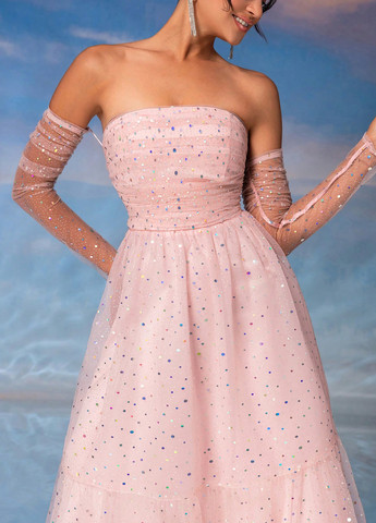 Светло-розовое вечернее, коктейльное, праздничный платье а-силуэт, бандо, с открытыми плечами SHEIN однотонное