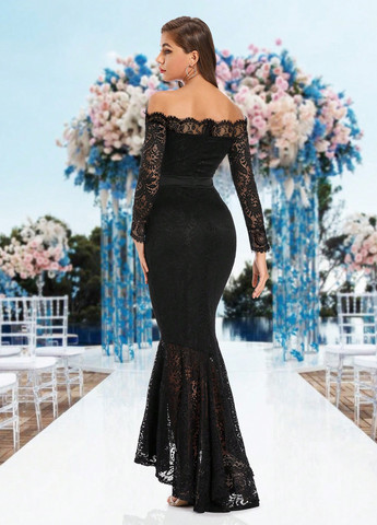 Чорна вечірня сукня годе, з відкритими плечима SHEIN однотонна