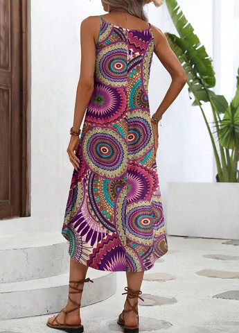 Фиолетовое кэжуал платье SHEIN с геометрическим узором