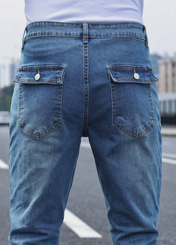 Синие демисезонные слим джинсы SHEIN