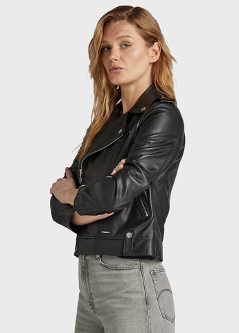 Чорна демісезонна куртка шкіряна косуха G-Star Raw