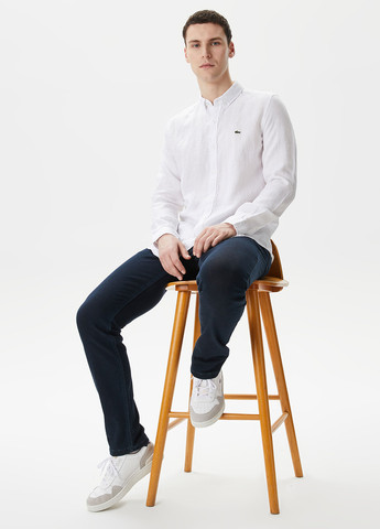 Белая кэжуал, классическая рубашка однотонная Lacoste