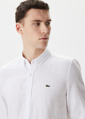 Белая кэжуал, классическая рубашка однотонная Lacoste