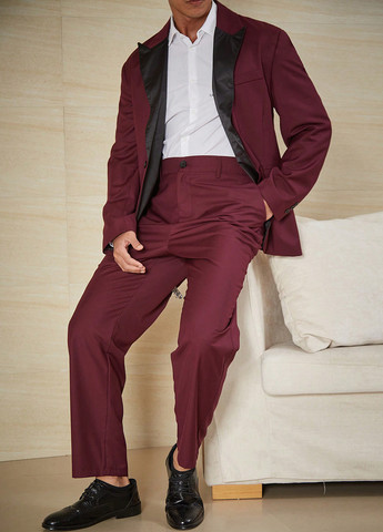 Бордовий демісезонний костюм (піджак, штани) брючний SHEIN