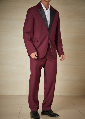 Бордовий демісезонний костюм (піджак, штани) брючний SHEIN