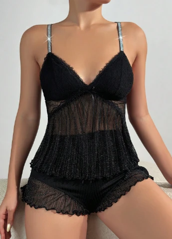 Черная всесезон пижама (майка, шорты) майка + шорты SHEIN