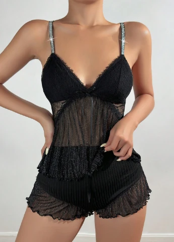 Черная всесезон пижама (майка, шорты) майка + шорты SHEIN