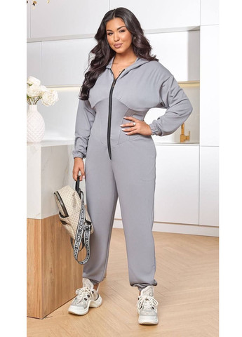 Комбінезон No Brand комбінезон-брюки однотонний сірий спортивний, кежуал поліестер, трикотаж