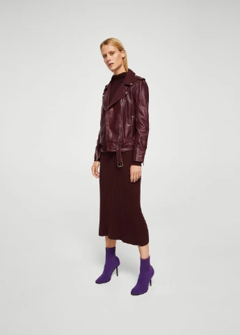 Вишневая демисезонная байкерская куртка Mango
