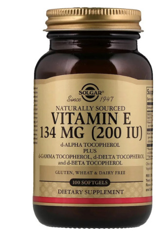 Витамин E, 134 мг (200 IU), d-Alpha Tocopherol & Mixed Tocopherols,, 100 желатиновых капсул Solgar (228292088)
