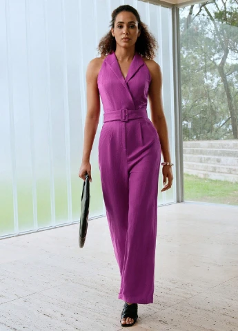 Комбінезон SHEIN комбінезон-брюки однотонний ліловий кежуал льон