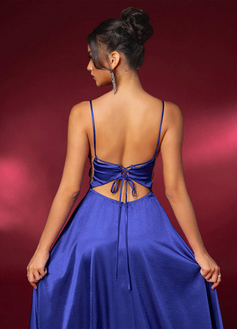 Синее праздничный, вечернее платье со шлейфом, а-силуэт, с корсетом, с открытой спиной SHEIN однотонное