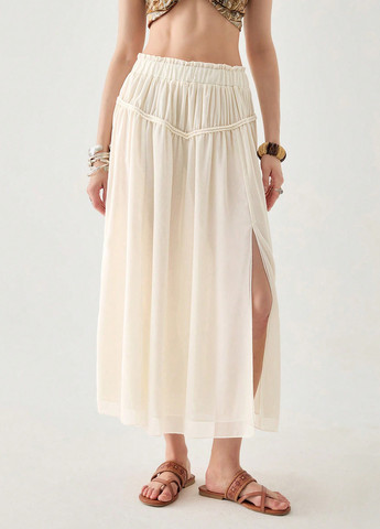 Кремовая кэжуал однотонная юбка SHEIN а-силуэта (трапеция)