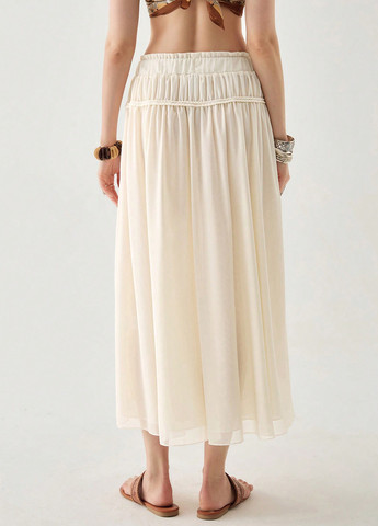Кремовая кэжуал однотонная юбка SHEIN а-силуэта (трапеция)
