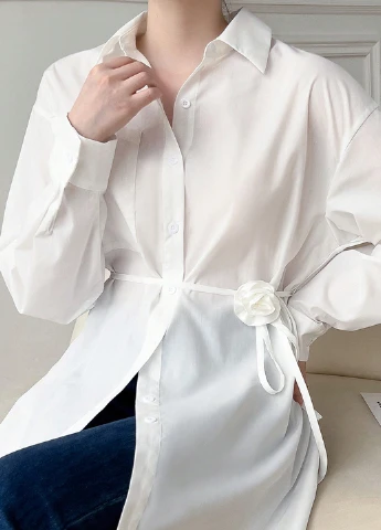 Белая кэжуал рубашка однотонная SHEIN