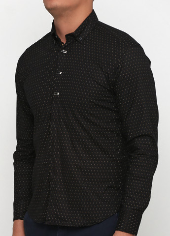 Черная кэжуал рубашка с геометрическим узором Wait с длинным рукавом