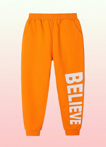 Оранжевые кэжуал, спортивные демисезонные брюки джоггеры SHEIN
