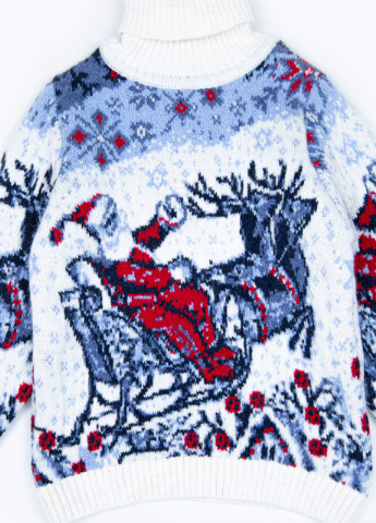 Белый демисезонный свитер детский зимний белый с дедом морозом 3/4-7/8 Pulltonic