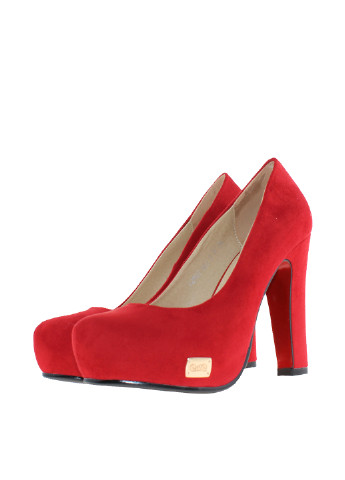 Красные женские кэжуал туфли с металлическими вставками на высоком каблуке турецкие - фото
